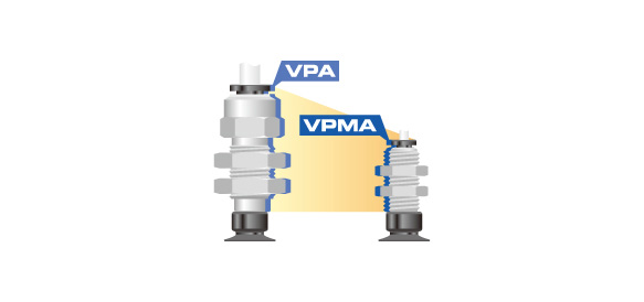 Small holders downsized from existing vacuum pad holders (A, B, C, D types) to save space. Also compatible with the optional fall prevention valve and directly attachable-type pad filters.