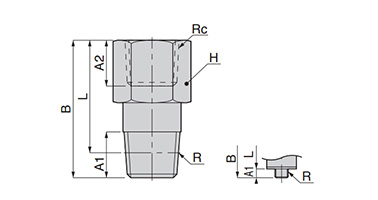 Extension Screw Adapter dimensional drawing (metric thread type)