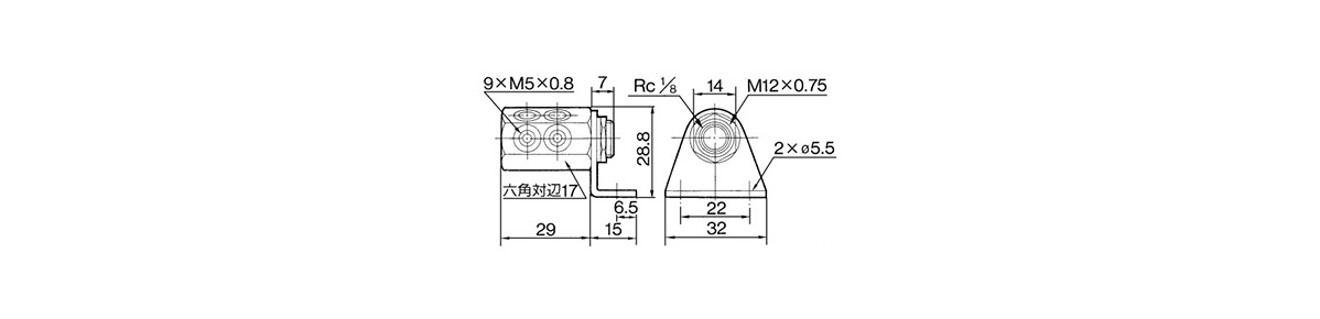 Manifold M-5M outline drawing 