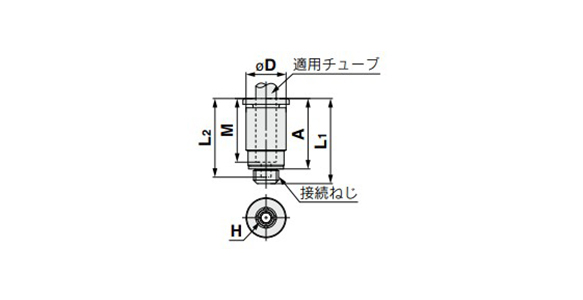 Hexagon Socket Head Male Connector KQ2S (Gasket Seal) dimensional drawing 