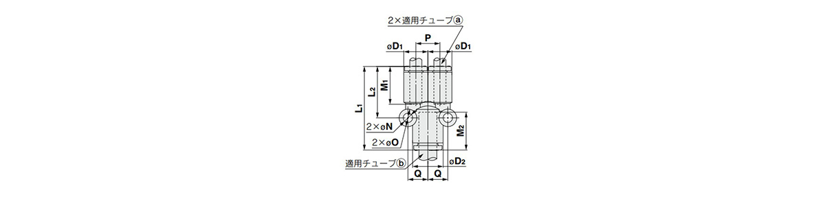 Different Diameter Union Y: KQ2U Outline Drawing 