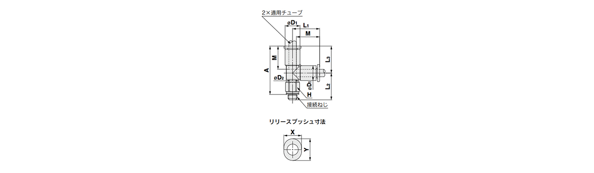 Service Tee Union Fitting: KQ2Y-G (Gasket Seal) outline drawing 
