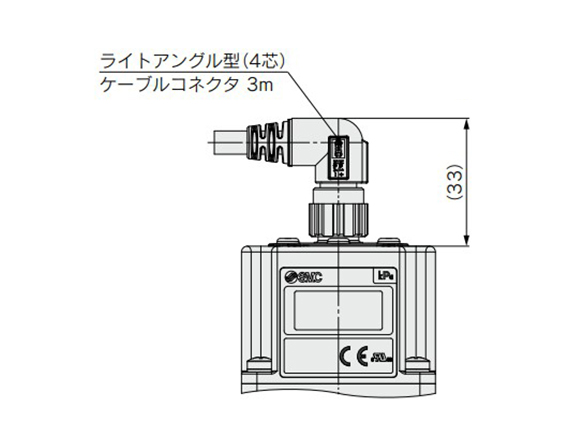 Right angle type (4-core) / 3‑m cable connector dimensional drawing