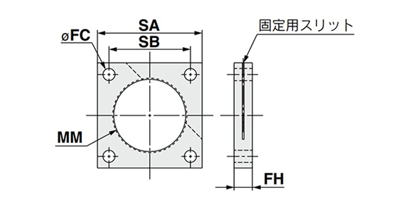 Square flange (F) dimensional drawing