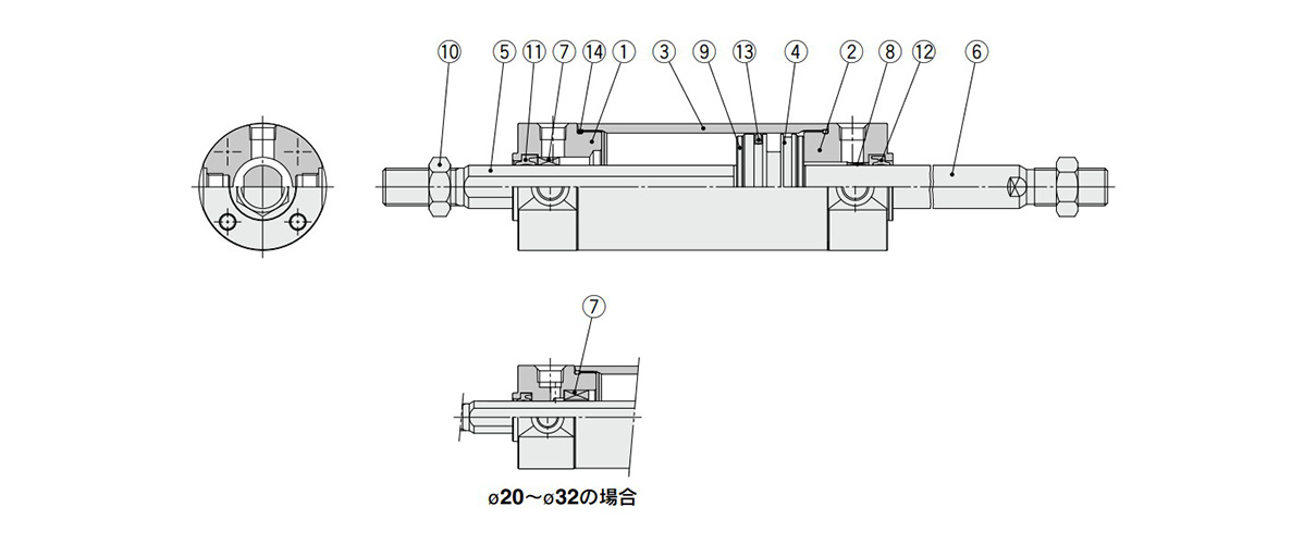 Diagram: CG1KW Series Non-Rotating Rod Type, Double Acting, Double Rod