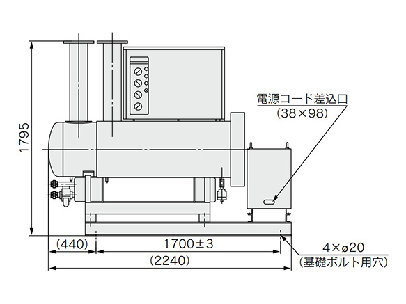 Dimensional drawing: power transformer integrated type