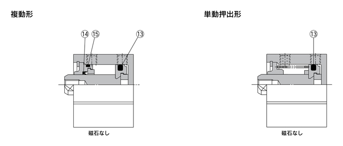 Structural drawing of Mini Free Mount Cylinder CUJ Series seal set ø12, ø16, ø20