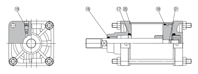 Structural drawing of Air Cylinder CS2 Series, seal set, CS2Y type