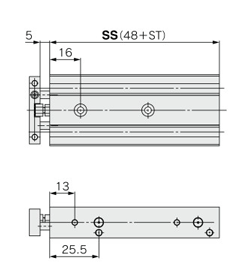 Dual rod cylinder with stable lubrication function (Lube-retainer), CXS series, drawing 1