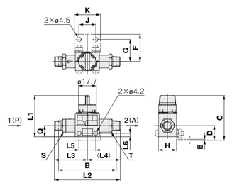 Finger valve, VHK-A series, 1(P)/2(A) - Male thread drawing