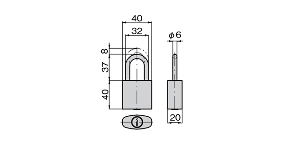 Padlock dimensional drawing (mm)