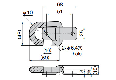 Stainless-Steel Embedded Type Rope Hook B-1882 dimensional drawing